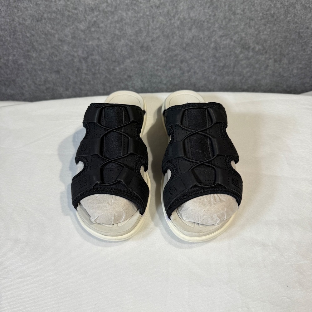 Comfortview Alivia Slide Sandals 8W Black Cream Bungee Sporty Slip On New
